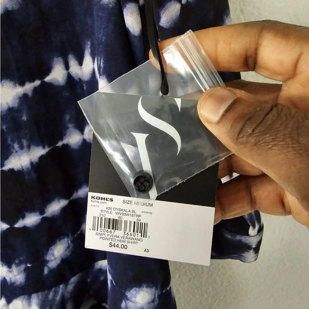 Simply Vera Tunic Women Sz M Tie Dye Button Up Flowy Tunic Asymmetrical New - Picture 6 of 12